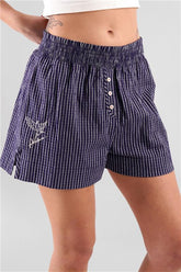 Lomandra Striped Ethical-Cotton Pyjama  Shorts - Indigo Blue